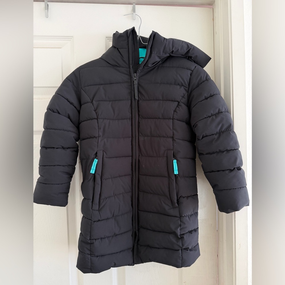 All in Motion Kids Black Puffer Coat with Teal Accents